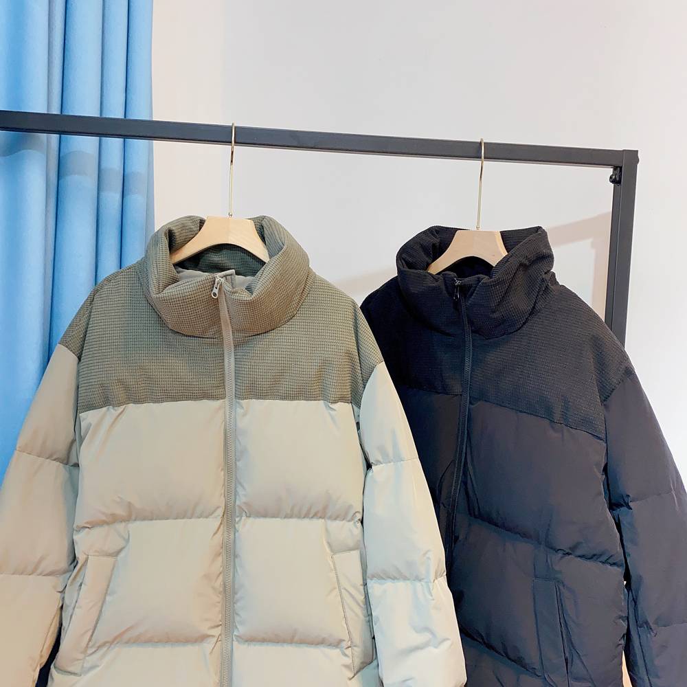 Family welfare men 90 white goose velvet full warm stand -up collar stitching loose buns down jacket