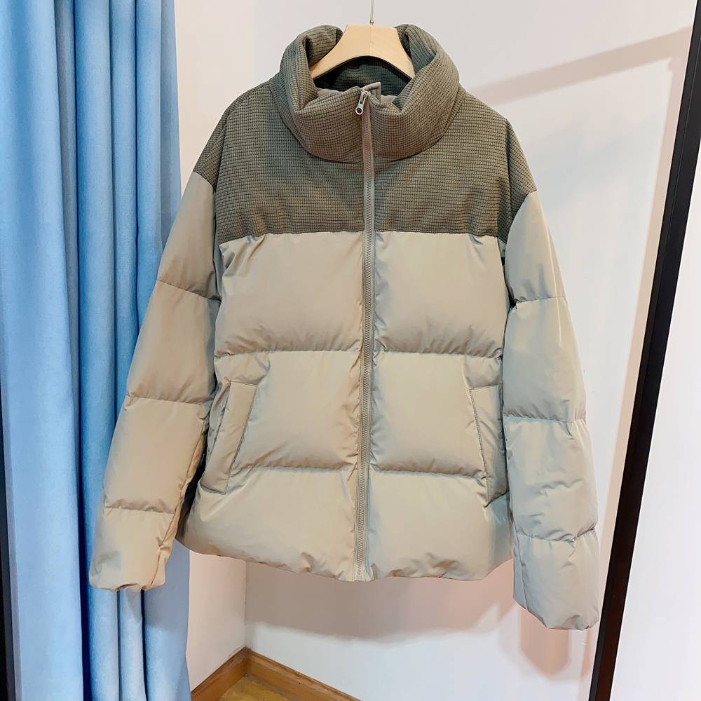Family welfare men 90 white goose velvet full warm stand -up collar stitching loose buns down jacket