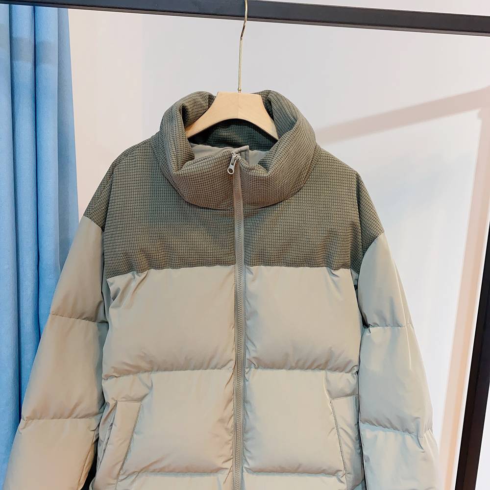 Family welfare men 90 white goose velvet full warm stand -up collar stitching loose buns down jacket
