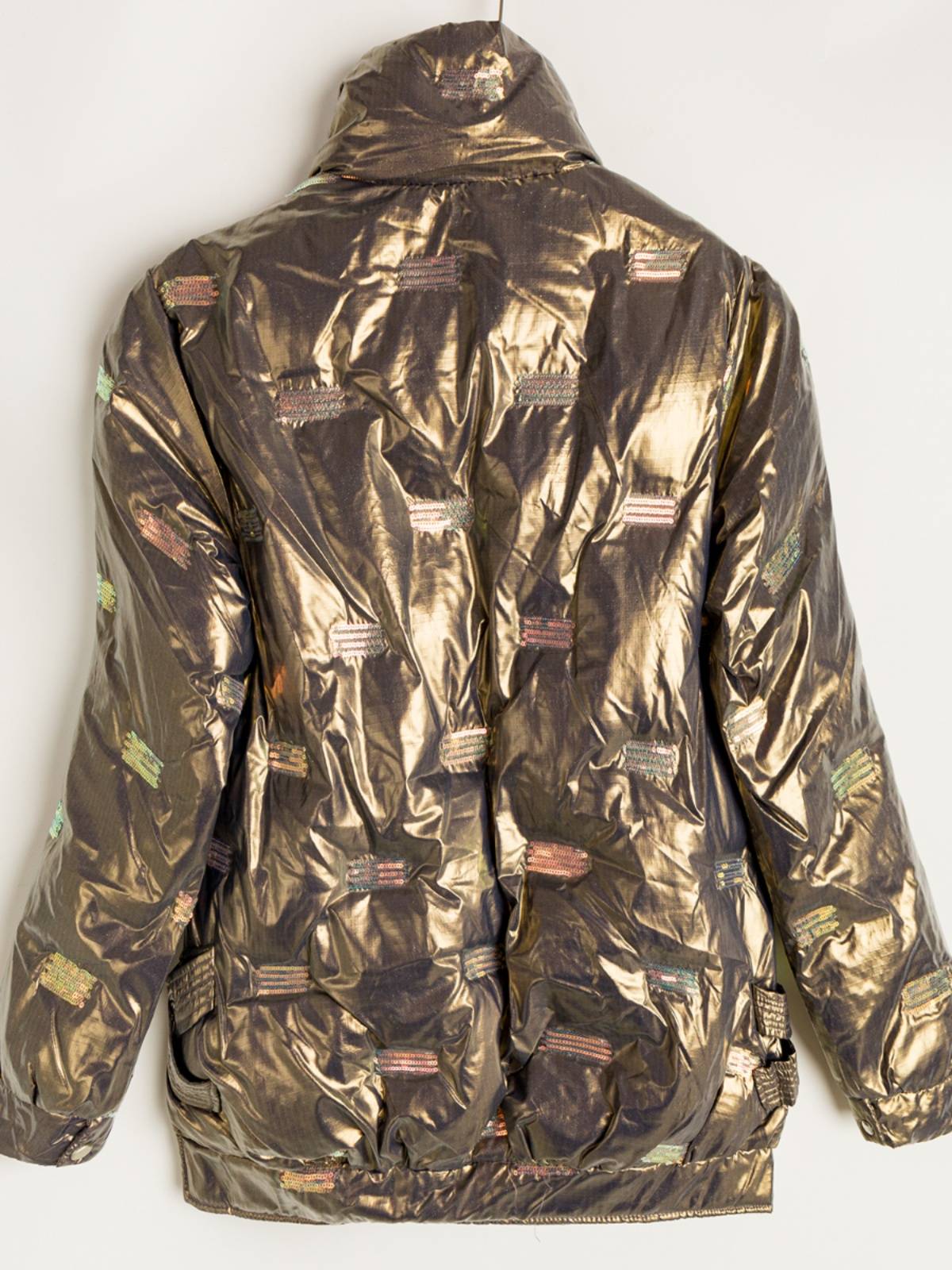 Comfortable sequins stand up to long -sleeved zipper cotton jacket