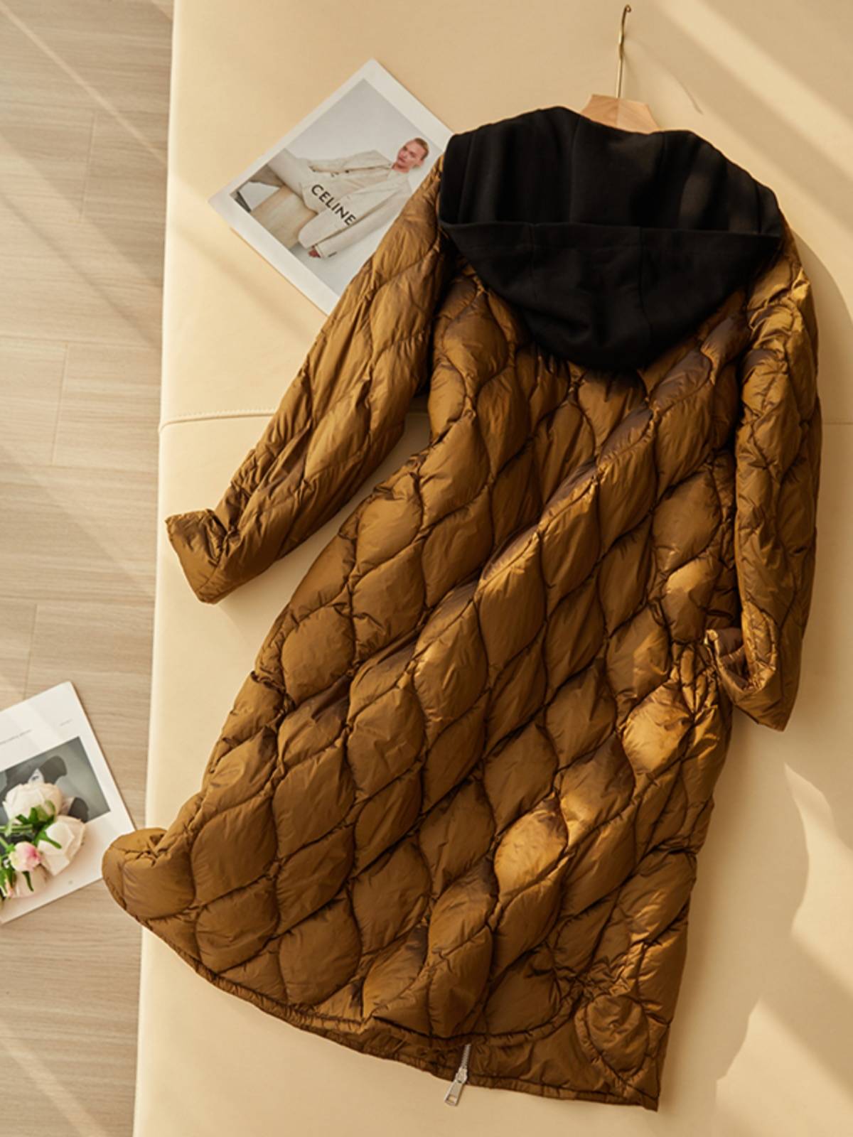 Duck down warm long hooded down jacket coat jacket