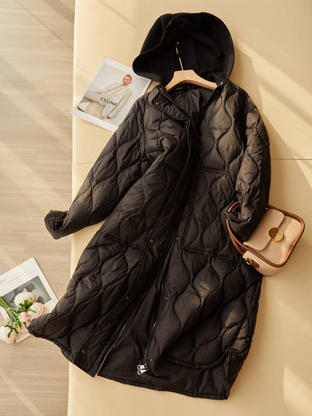Duck down warm long hooded down jacket coat jacket