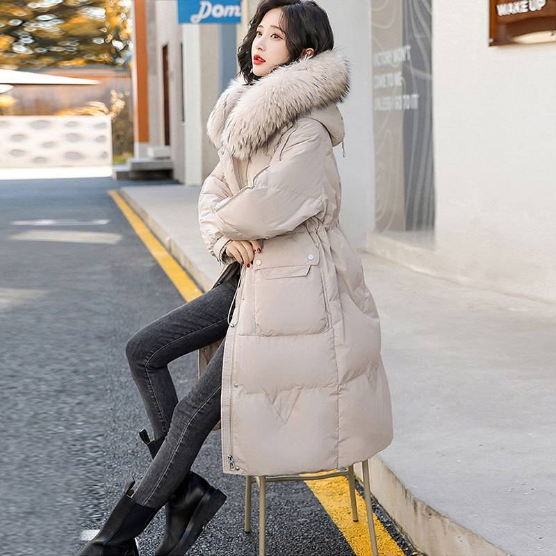 The counter exit the original tail single women's big -name cutting the white duck down jacket women's large size thickened drawing rope jacket