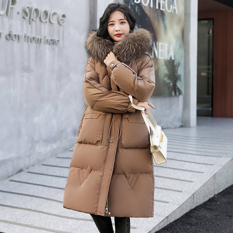 The counter exit the original tail single women's big -name cutting the white duck down jacket women's large size thickened drawing rope jacket