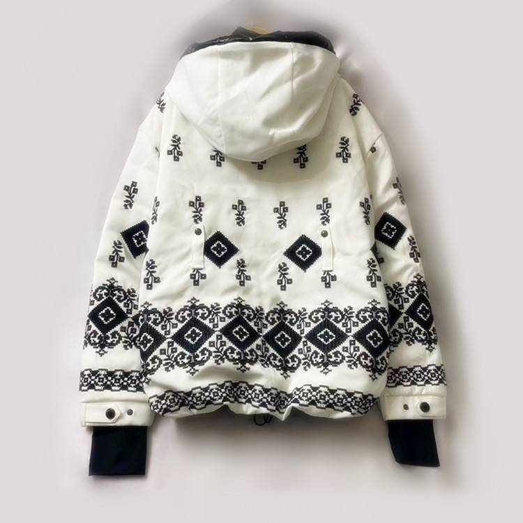 Pure -colored straight embroidered full goose velvet hooded down jacket female