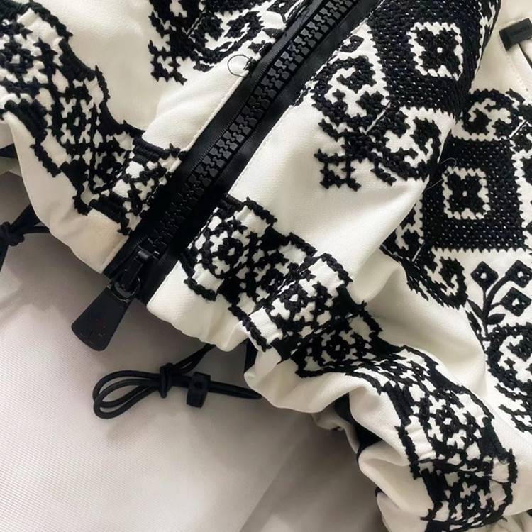 Pure -colored straight embroidered full goose velvet hooded down jacket female