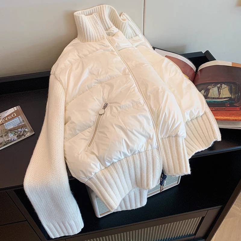 New foreign niche stitching white knitted leisure
