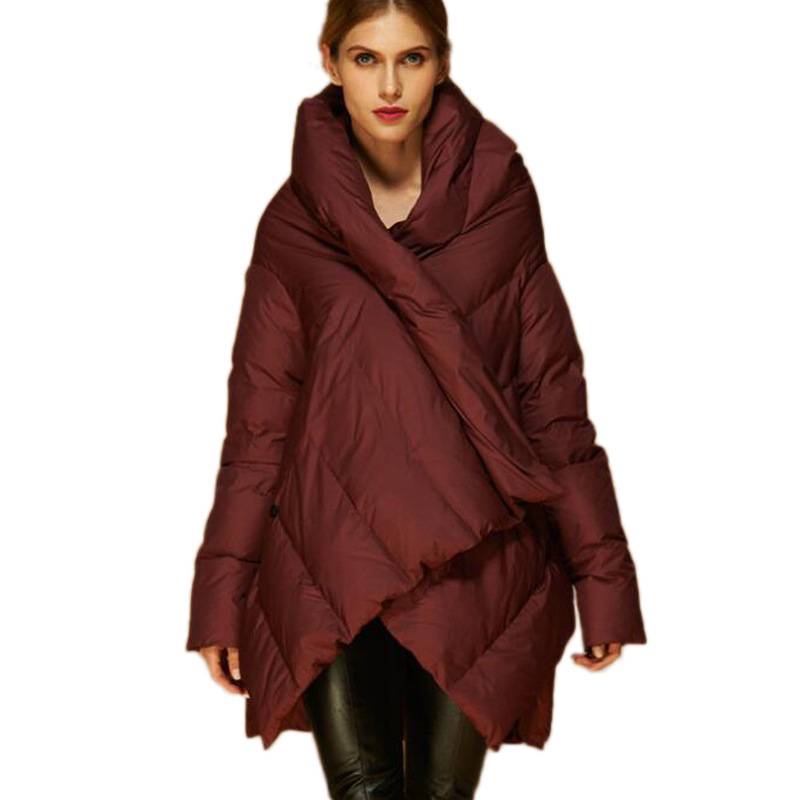 Hot -selling medium long down thick loose loose large size female down jacket shawl white duck down female down jacket