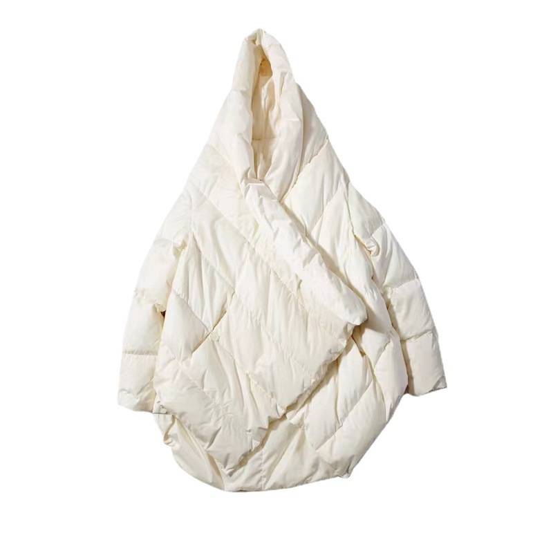 Hot -selling medium long down thick loose loose large size female down jacket shawl white duck down female down jacket