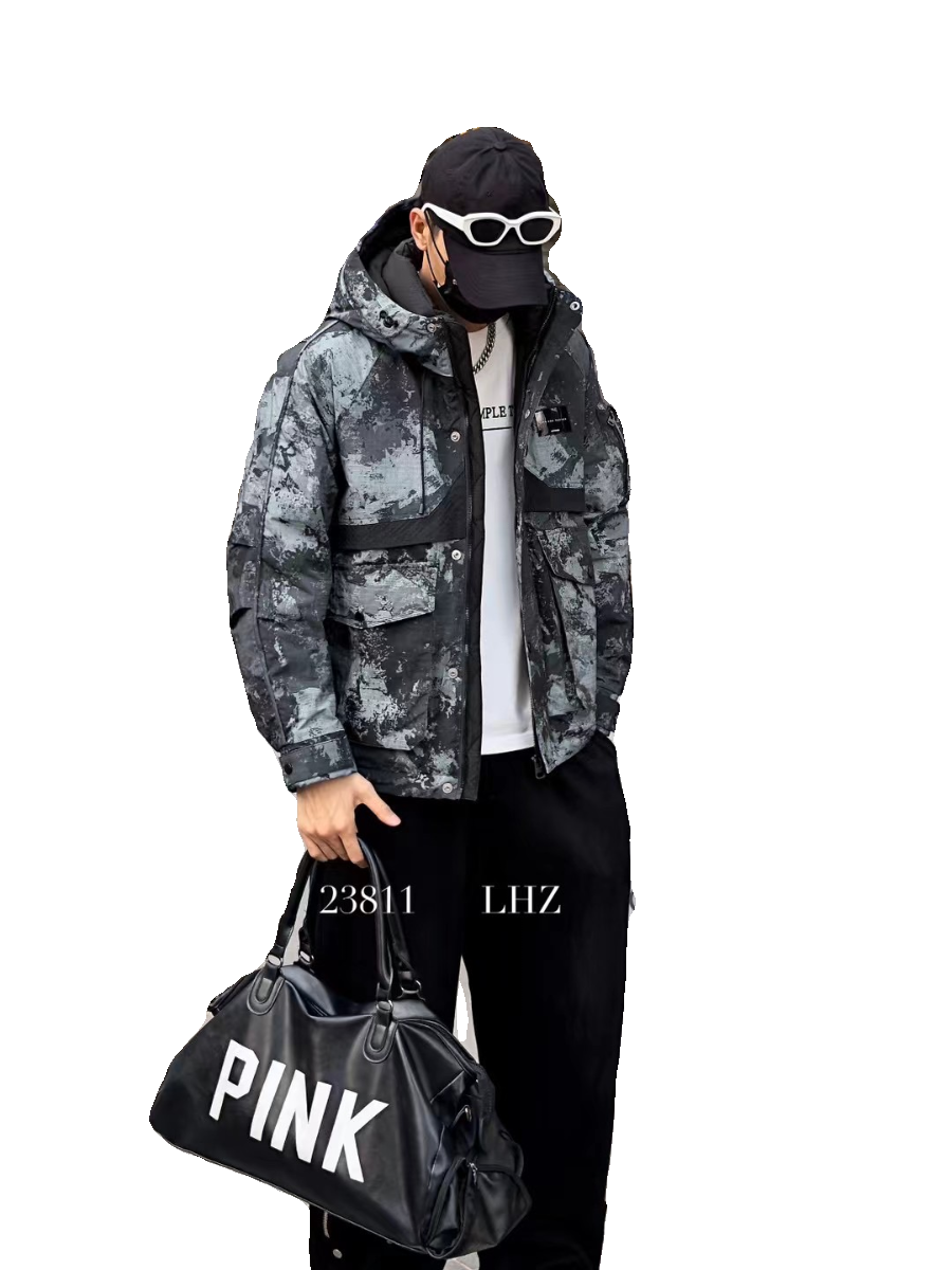 New hooded thickened warm down jacket tide brand standing collar