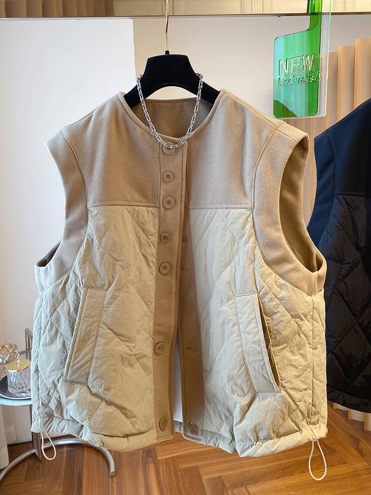 Mao woolen stitching down vest women's winter wearing