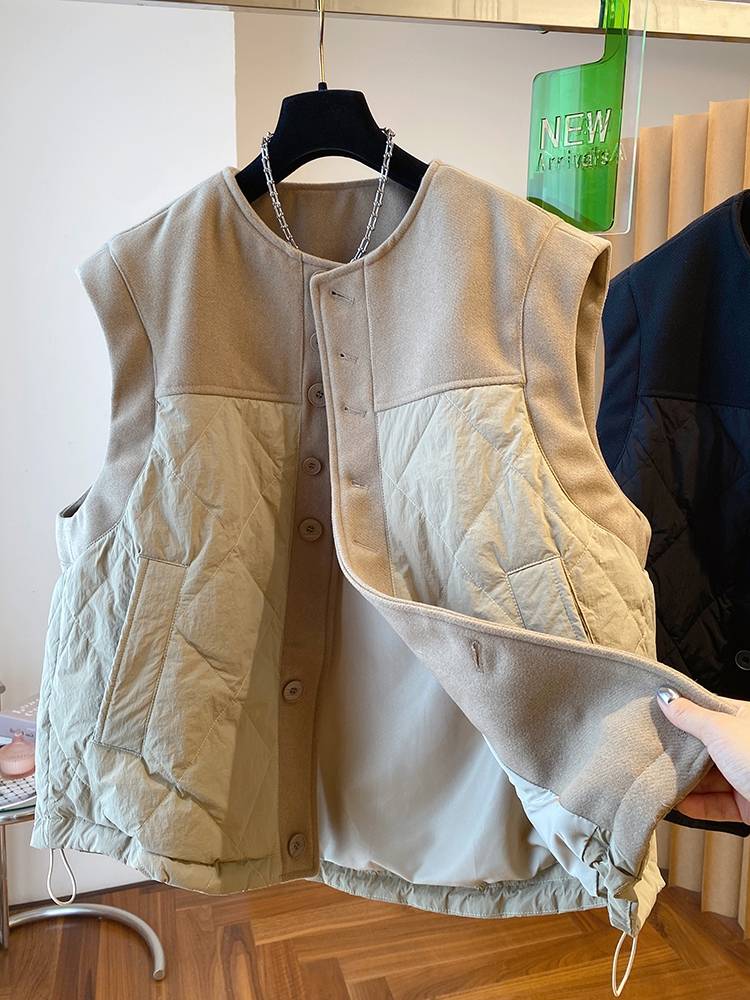 Mao woolen stitching down vest women's winter wearing