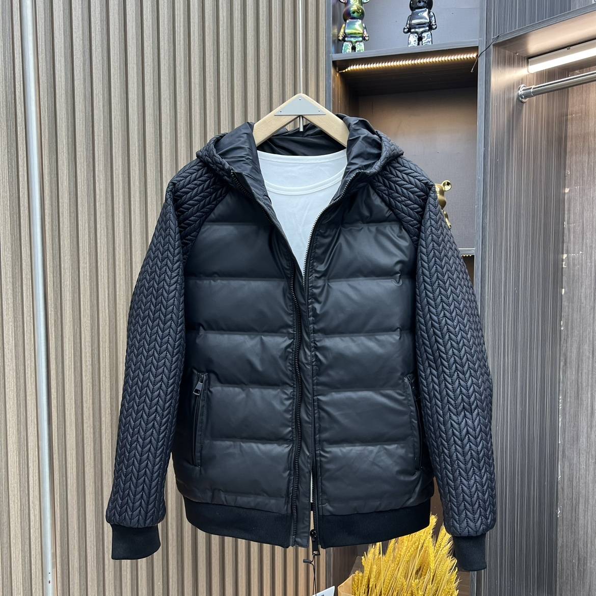 Winter splicing hooded wheat ears down jacket men's short solid color casual top couple tide brand slim down jacket