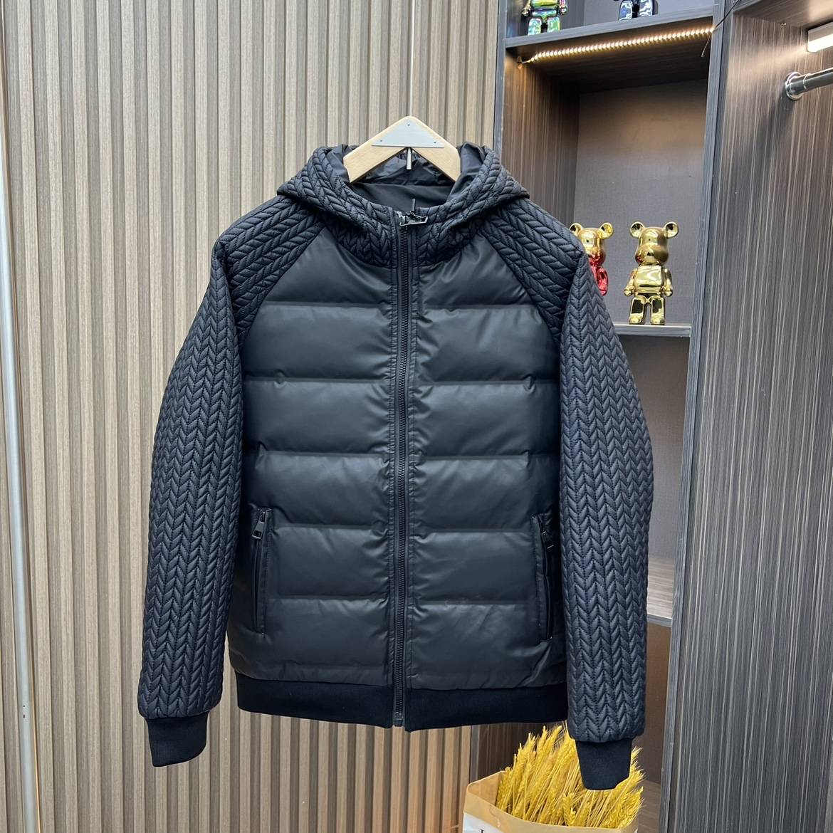 Winter splicing hooded wheat ears down jacket men's short solid color casual top couple tide brand slim down jacket