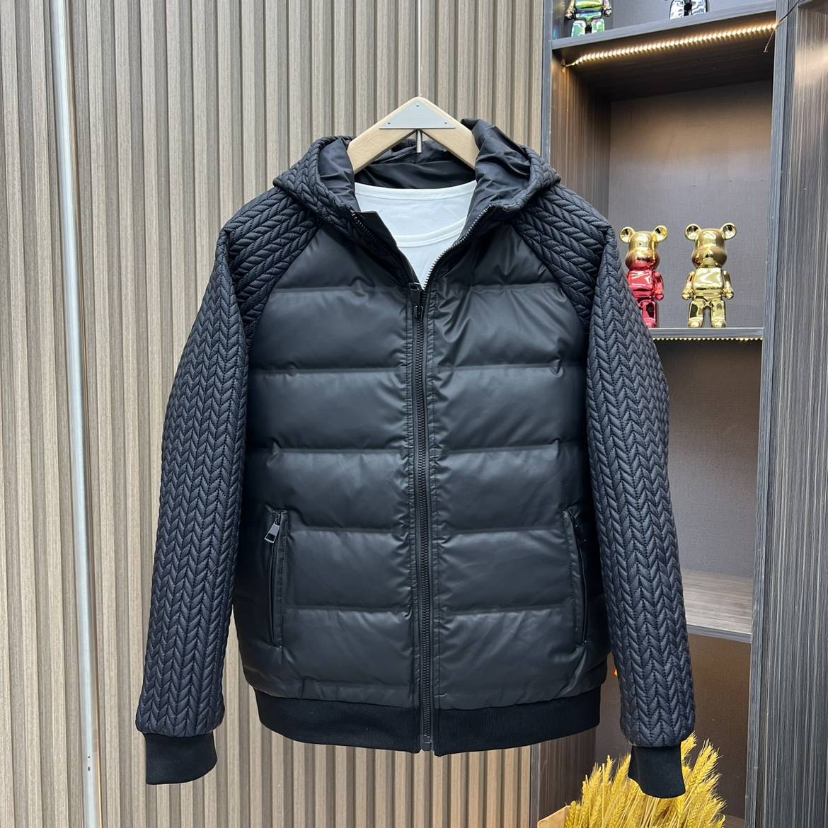 Winter splicing hooded wheat ears down jacket men's short solid color casual top couple tide brand slim down jacket