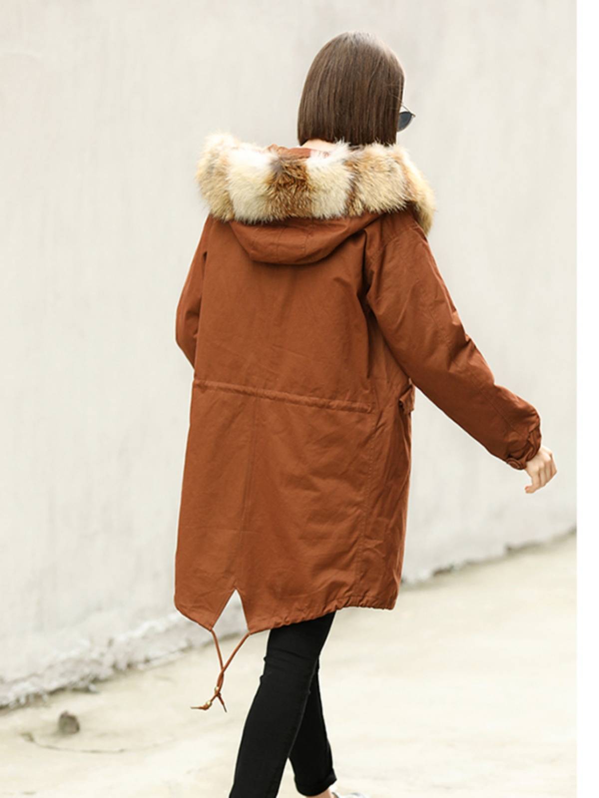 Fox down jacket hooded coat trench coat
