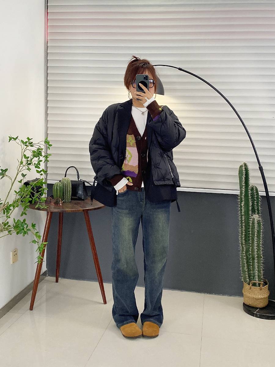 European goods design fake 2 pieces of stitching down jacket size