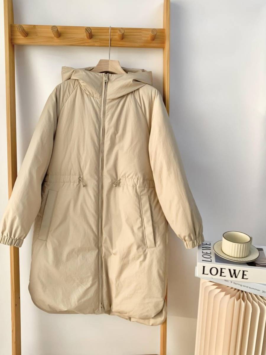 90 white goose down medium long down jacket