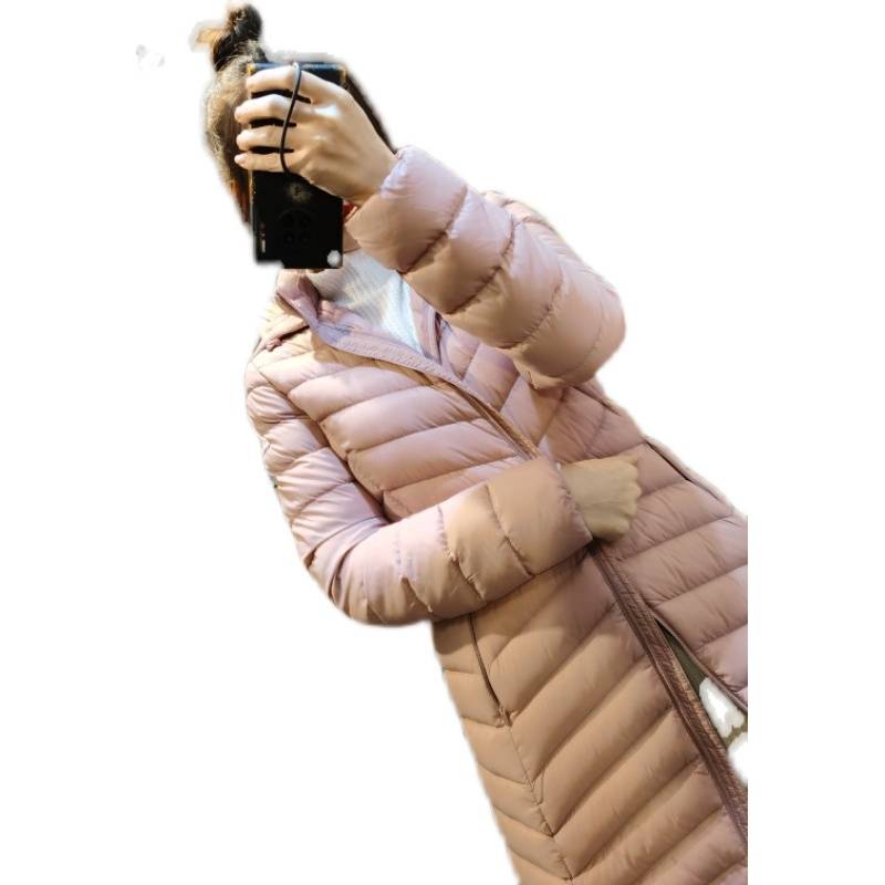 Korean version of the original single 90 white duck down hooded hooded medium long down jacket female 2021 winter new model thin