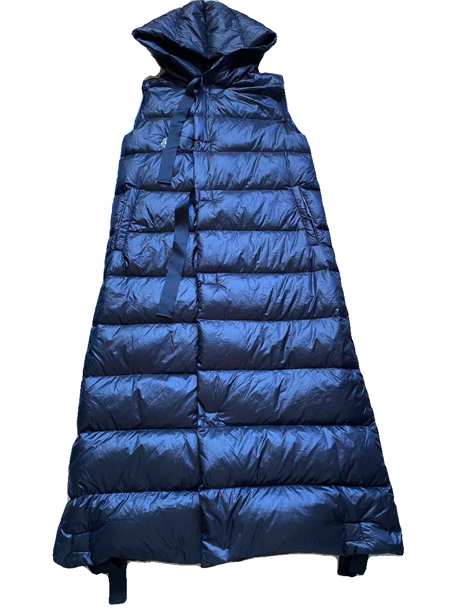 Winter hooded sleeveless long black down jacket vest