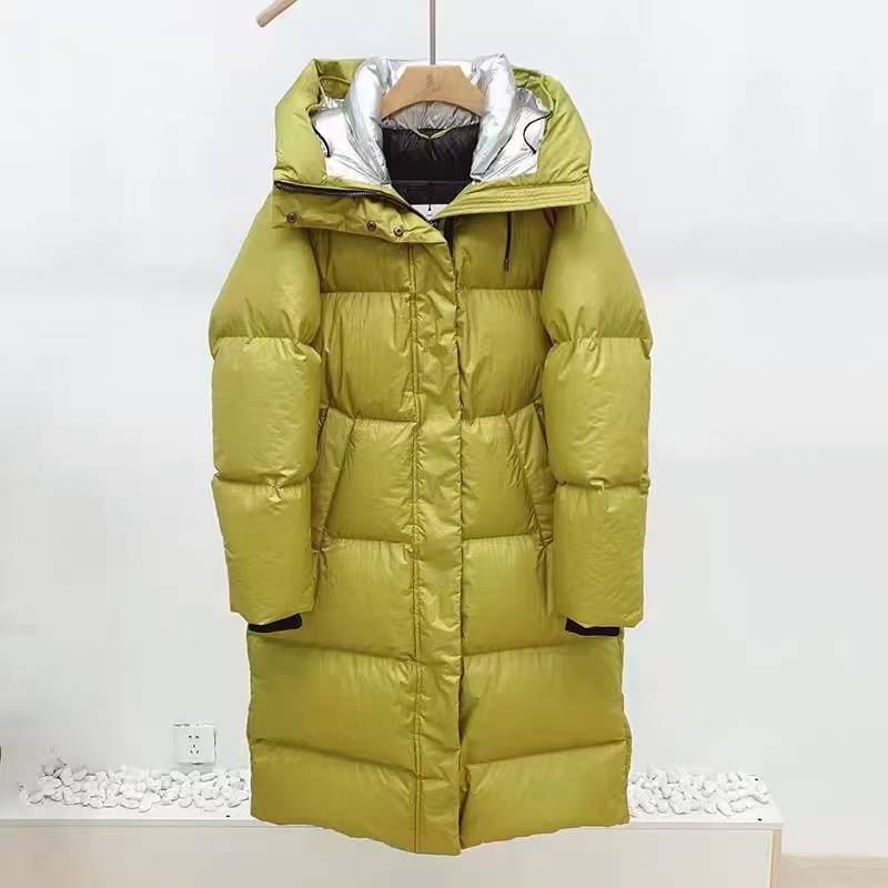 M's long down jacket 90 white duck down hooded down jacket