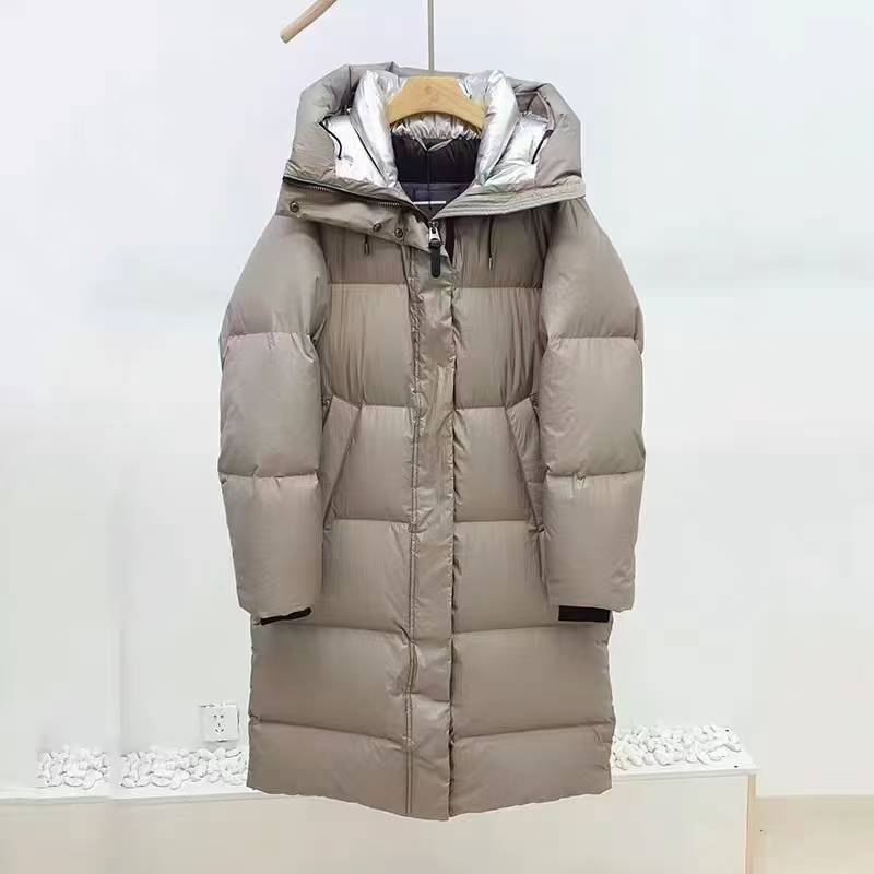M's long down jacket 90 white duck down hooded down jacket