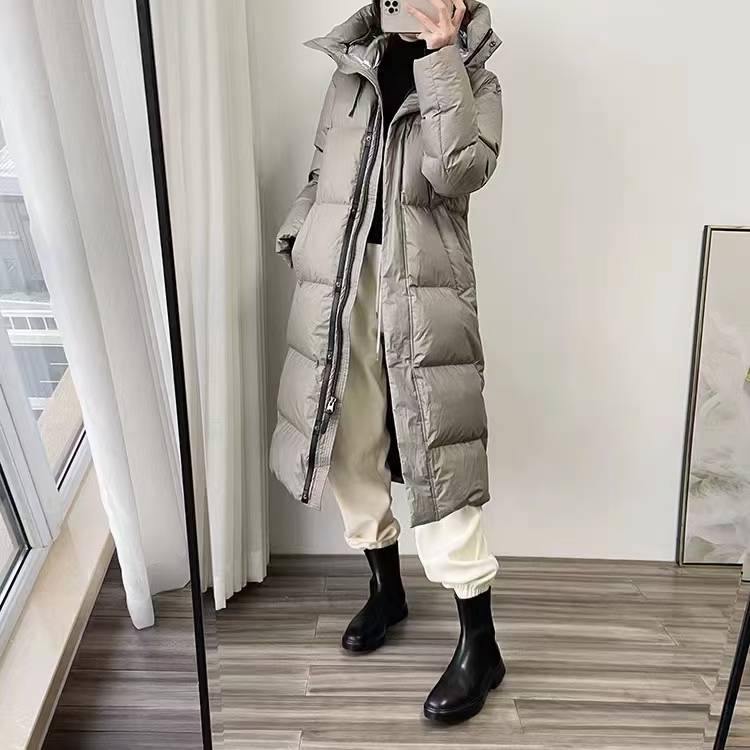 M's long down jacket 90 white duck down hooded down jacket