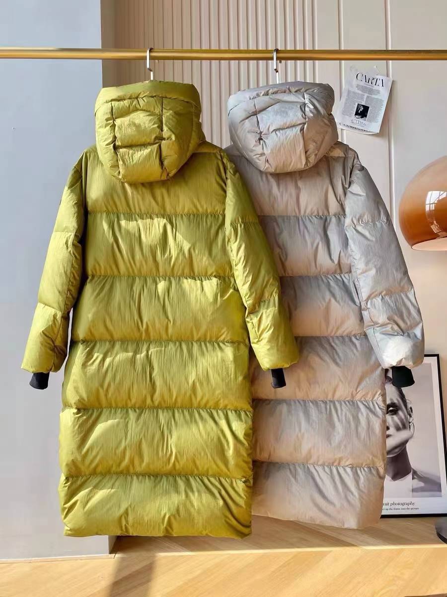 M's long down jacket 90 white duck down hooded down jacket