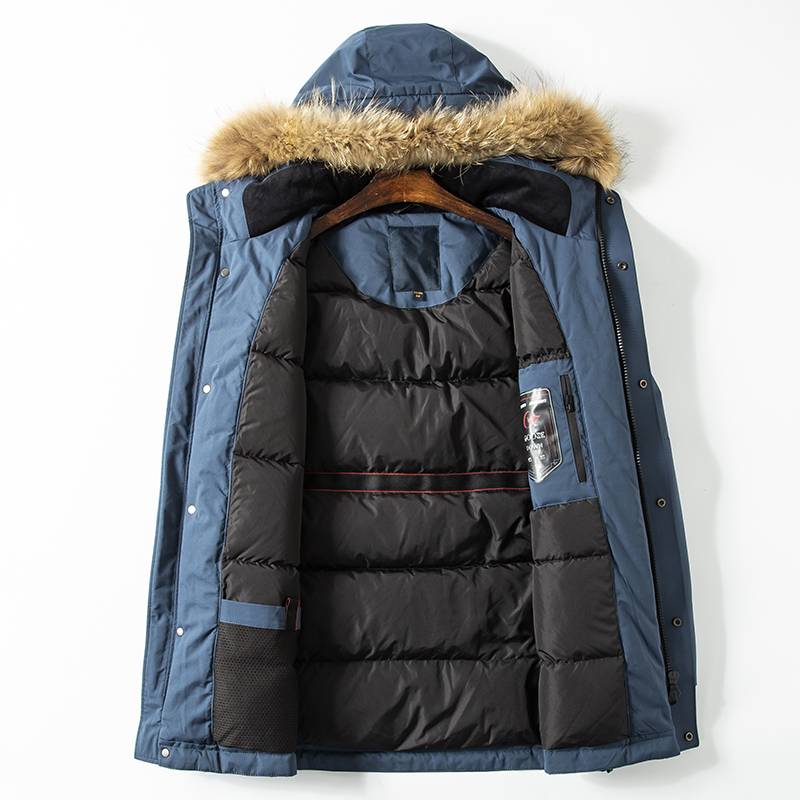 Cover the cabinet to cut the middle long hooded down jacket male