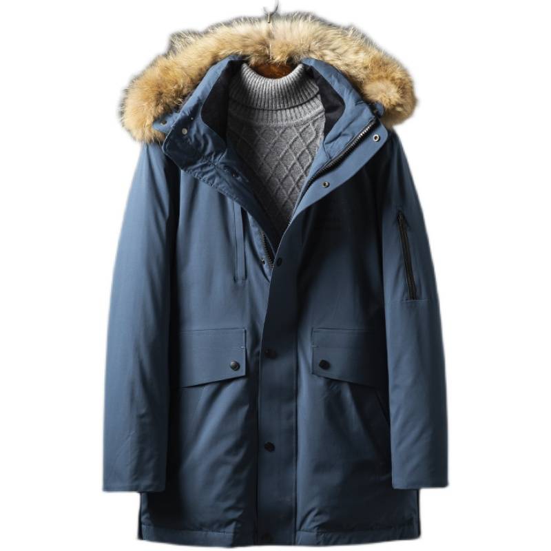 Cover the cabinet to cut the middle long hooded down jacket male