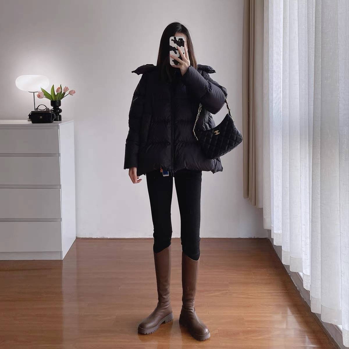 Three -proof fabric removable hooded slit down jacket