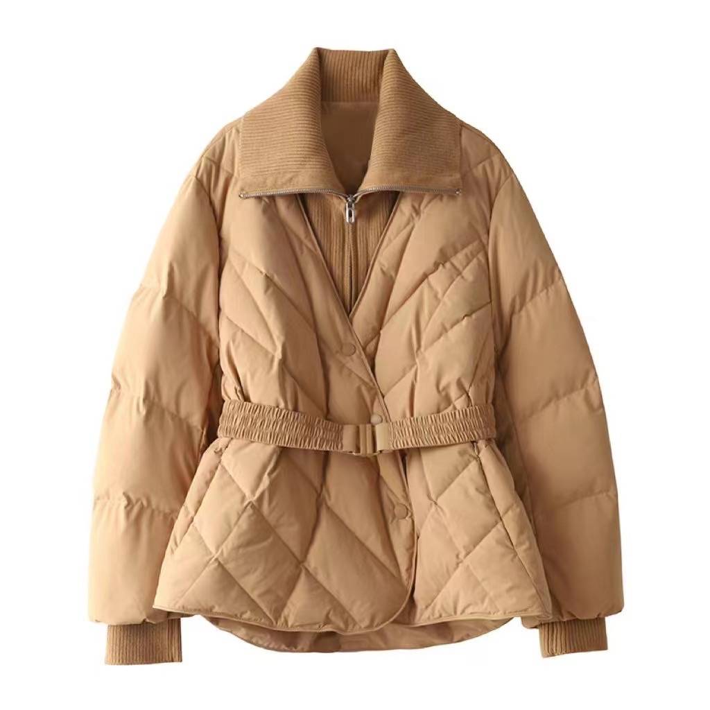 Women's woolen stitching down jacket lapel waist jacket