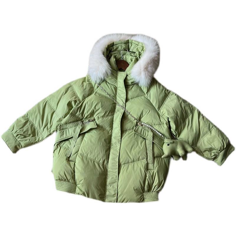 Casual loose Rights and sleeve -collar collar hooded down jacket