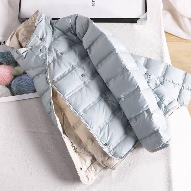 Demonstrate special price 90 white duck short pure color, high -neck, light, thin, warm loose down noodles jacket female