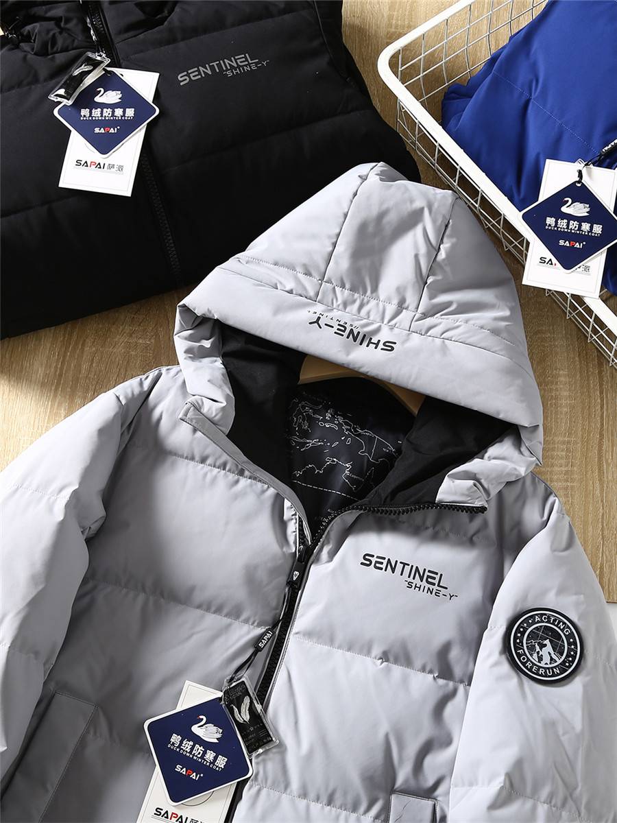 90 white duck down thick fluffy hooded windproof down jacket