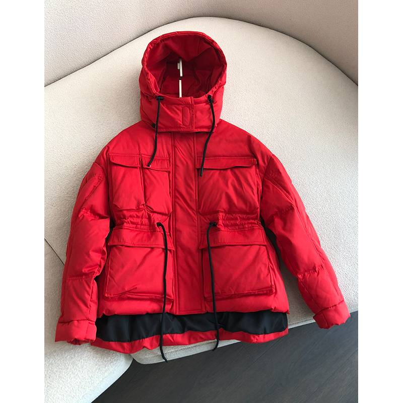 MC2 red stand -up collar hooded down jacket female short 2023 winter new white duck down waist waist is thin and versatile black