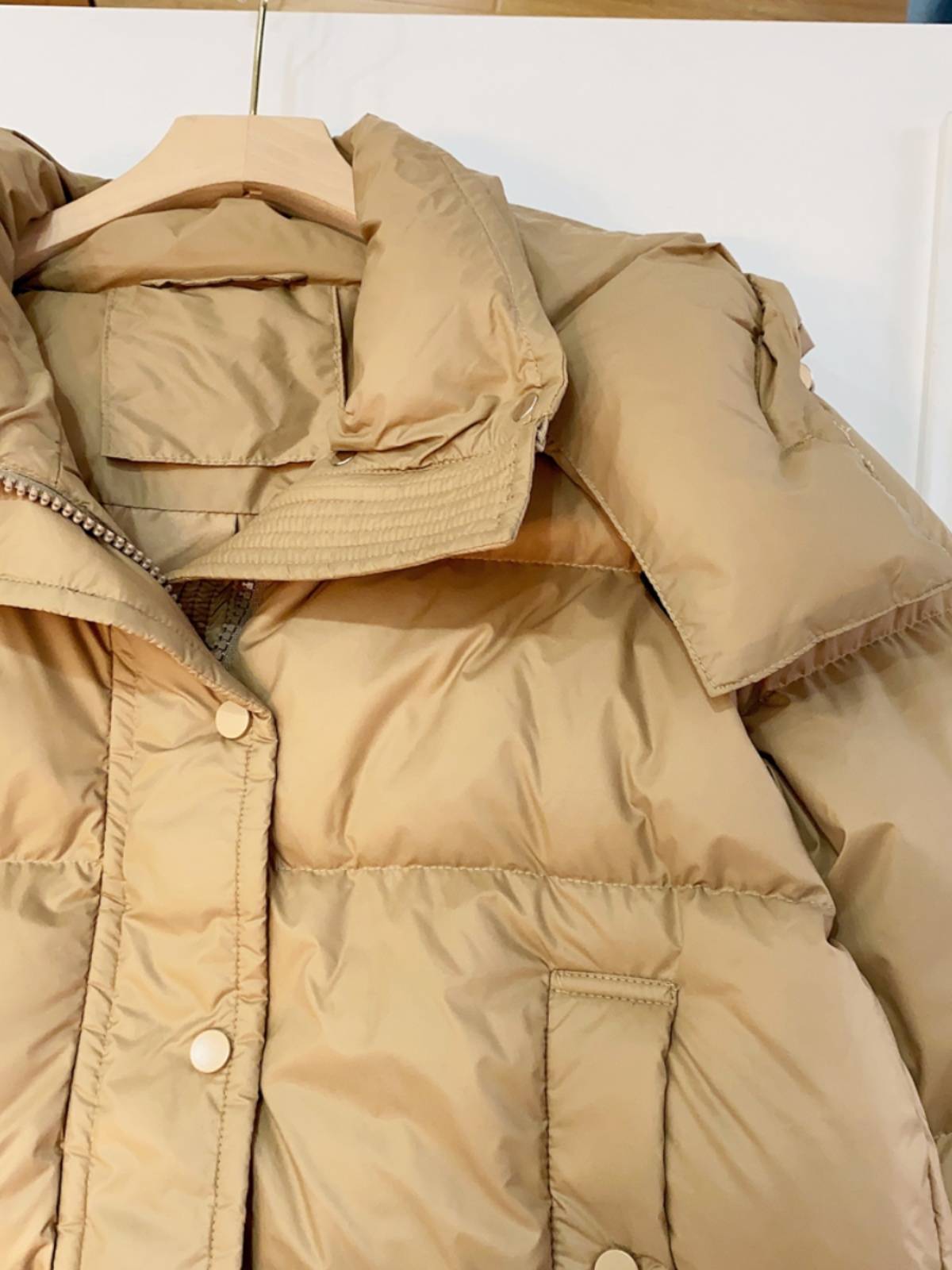 Simple mid -length hooded warm goose velvet thick