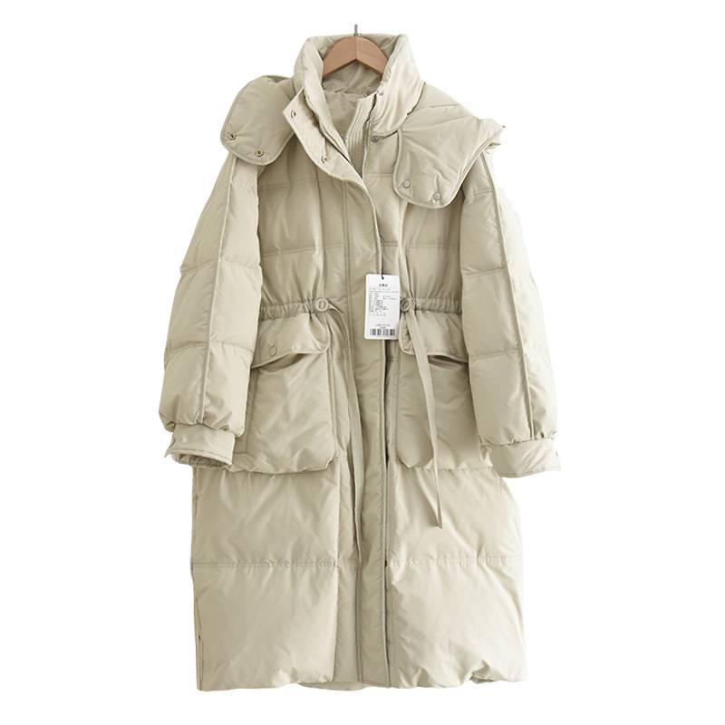 Large pocket waist waist is thin and warm long down jacket