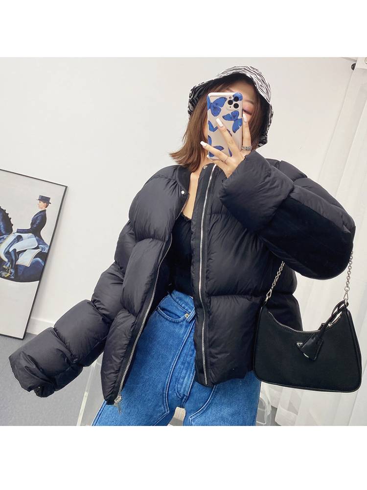 Winter new fashion tide brand comfortable warmth, warm, thin, wild stitching deer skin velvet short pure color bread down jacket