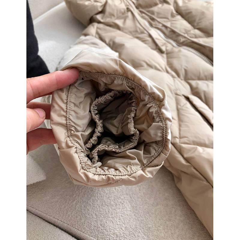 2023 autumn and winter new beige medium long goose down hooded down jacket outer set women