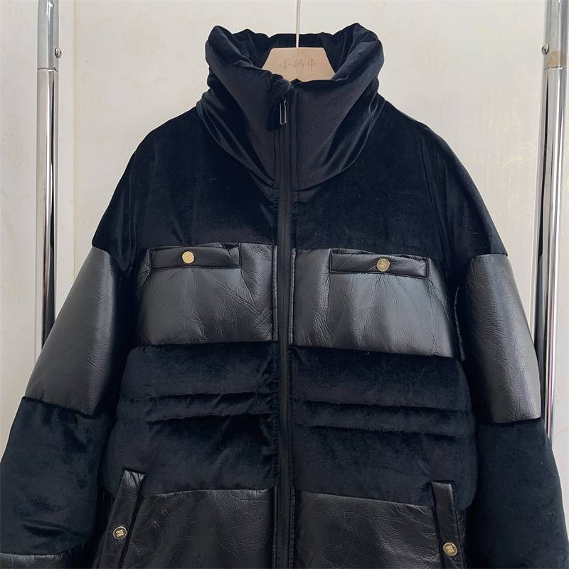 String black loose noodles down jacket women's clothing standing