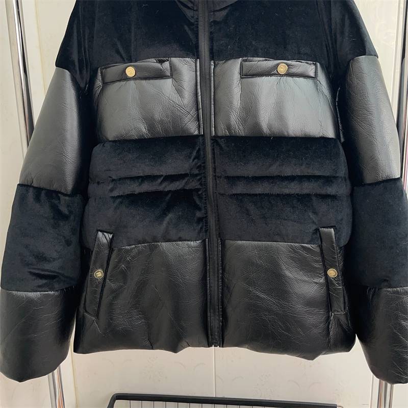 String black loose noodles down jacket women's clothing standing