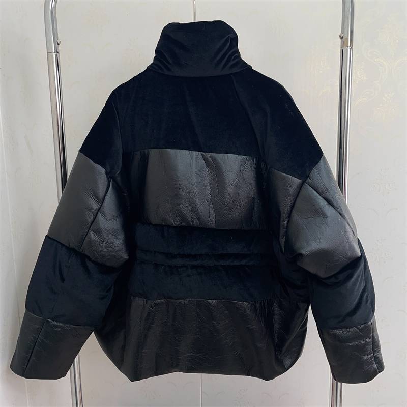 String black loose noodles down jacket women's clothing standing