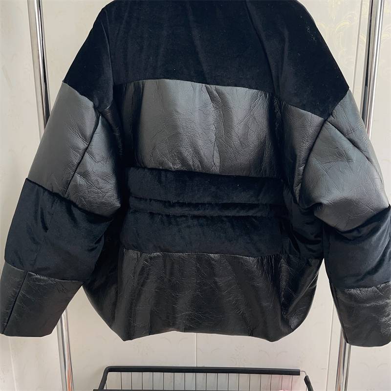 String black loose noodles down jacket women's clothing standing