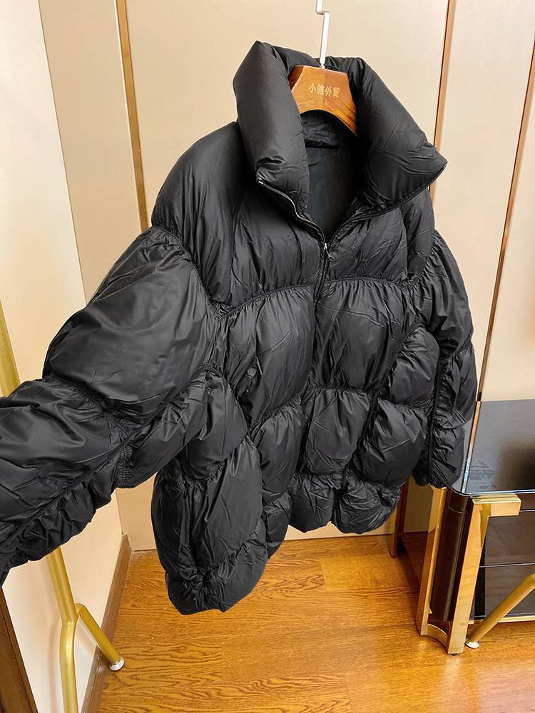 New fluffy warm long -sleeved down jacket