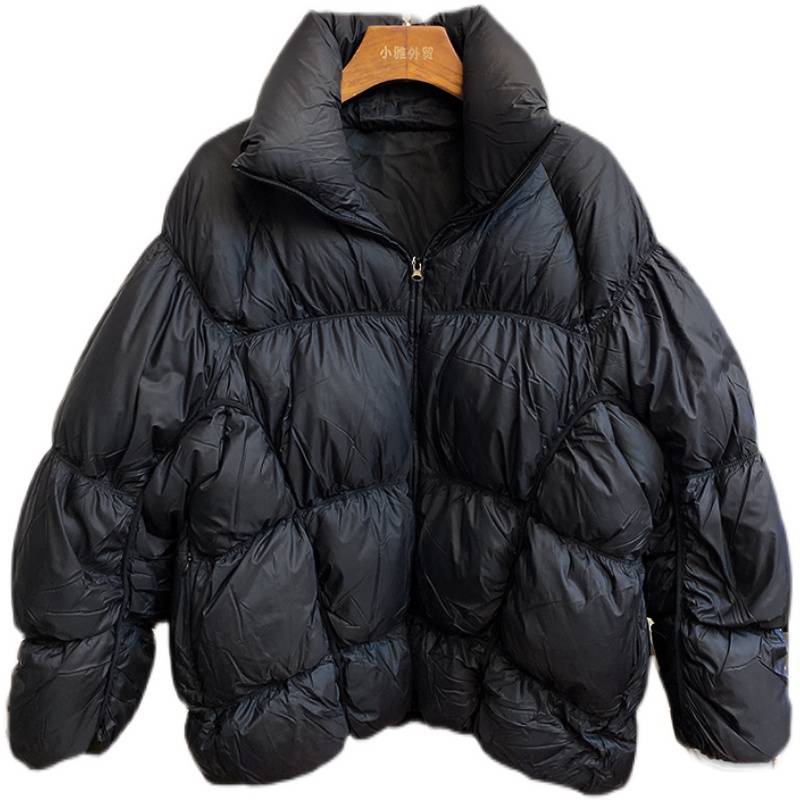 New fluffy warm long -sleeved down jacket
