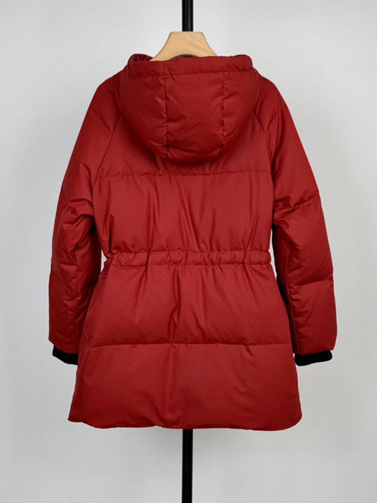2023 Winter new hooded silk coat penton Paike medium thick red down jacket