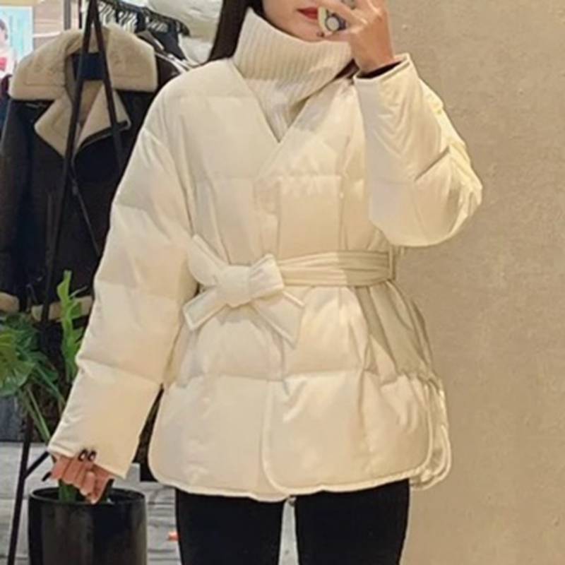 New Chinese two -piece set!MC's new V -neck 90 duck down duck outer down jacket with wool knitting coward shawl