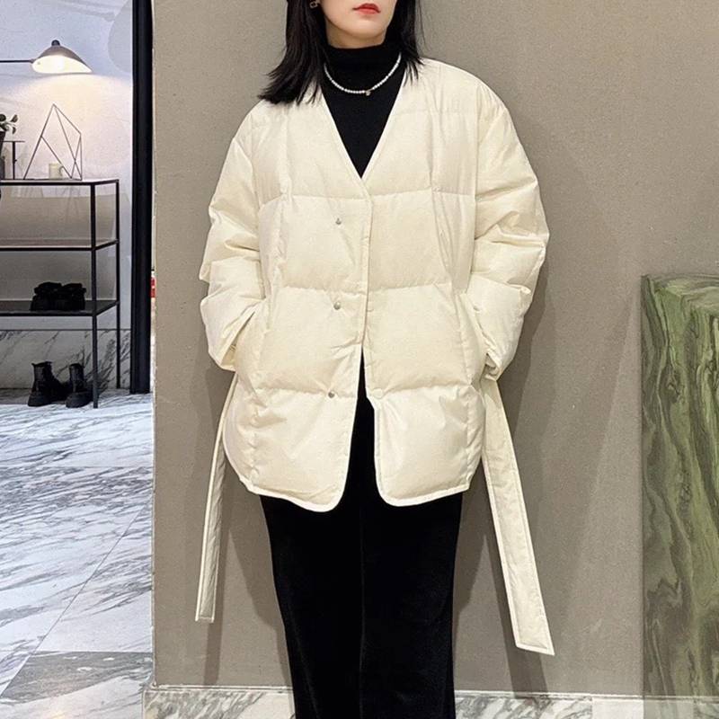 New Chinese two -piece set!MC's new V -neck 90 duck down duck outer down jacket with wool knitting coward shawl