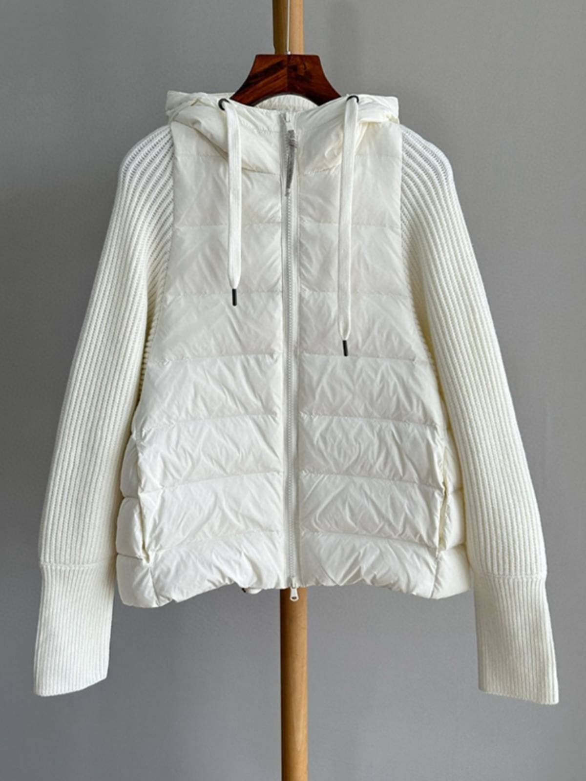 24 autumn and winter new wool stitching goose velvet hooded down jackets warm, comfortable, casual outer jacket female